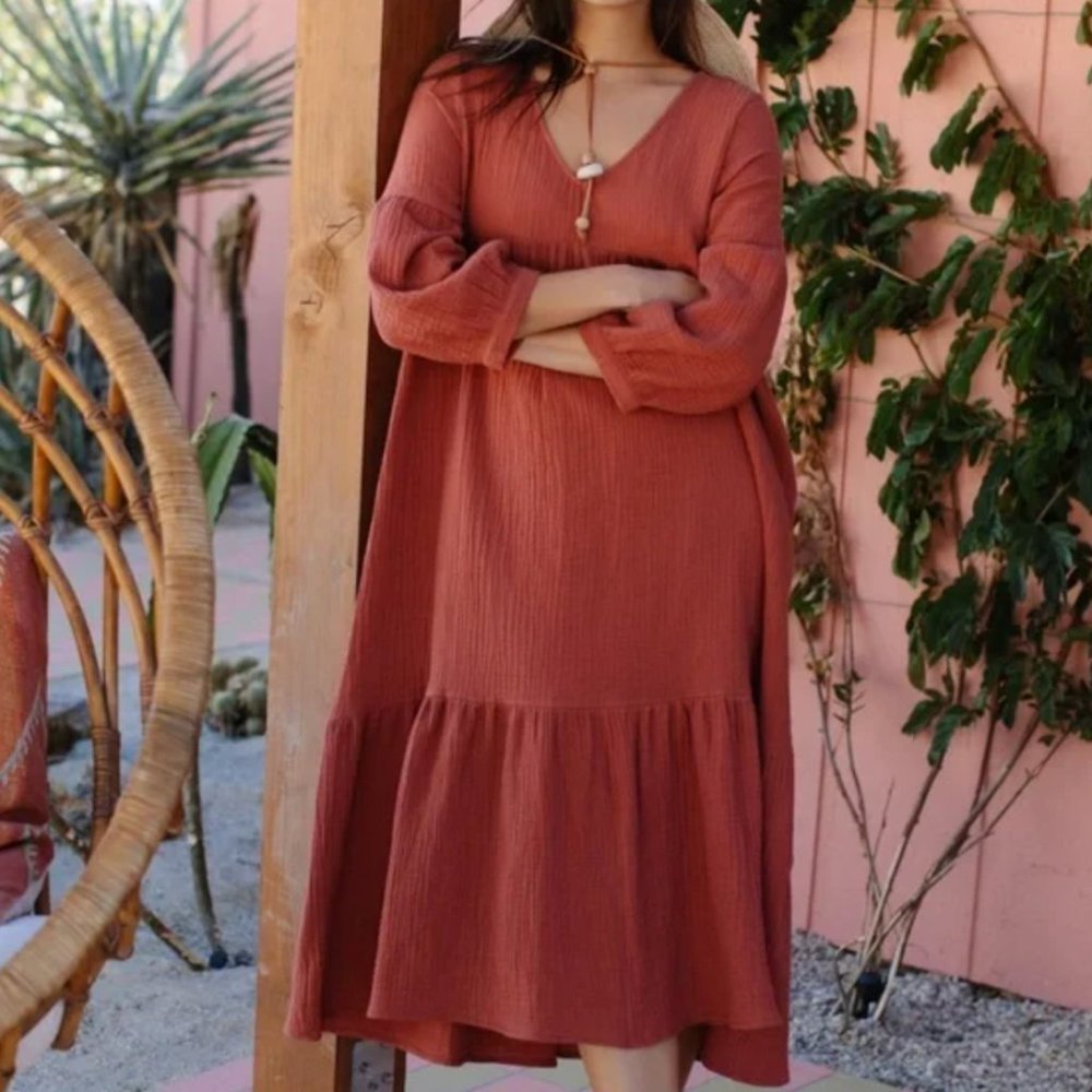 7 For All Mankind Rust Orange Midi Dress